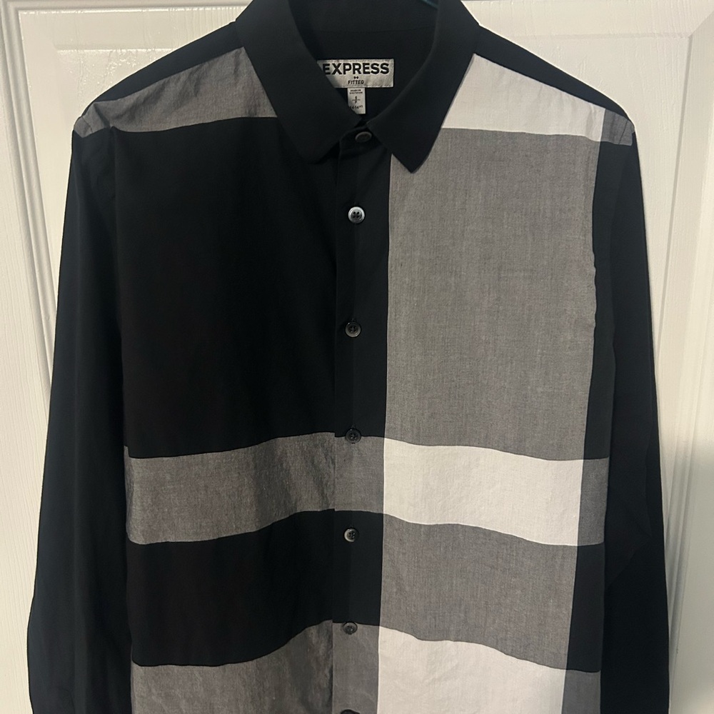 Express Black and Gray Plaid Shirt